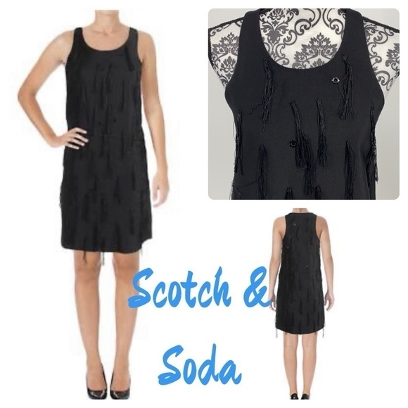 Scotch & Soda Blk Fringe Sleeveless Cocktail Dress tassel, fun, flirty, 1920’s - Picture 1 of 13